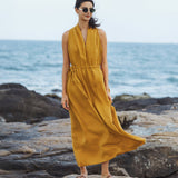 Vestido Maxi Alças em V 100% Linho BETH
