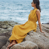 Vestido Maxi Alças em V 100% Linho BETH