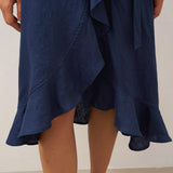 Vestido Maxi de Linho com Decote em V e Bainha com Folhos MAYA