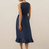 Vestido Maxi de Linho com Decote em V e Bainha com Folhos MAYA