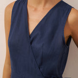 Vestido Maxi de Linho com Decote em V e Bainha com Folhos MAYA