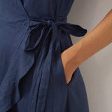 Vestido Maxi de Linho com Decote em V e Bainha com Folhos MAYA