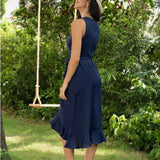 Vestido Maxi de Linho com Decote em V e Bainha com Folhos MAYA
