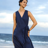 Vestido Maxi de Linho com Decote em V e Bainha com Folhos MAYA