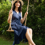 Vestido Maxi de Linho com Decote em V e Bainha com Folhos MAYA