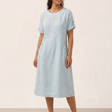 100% Linen Vintage A-Line Button Detail Maxi Dress AMIN