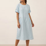 100% Linen Vintage A-Line Button Detail Maxi Dress AMIN