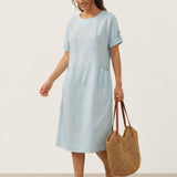 100% Linen Vintage A-Line Button Detail Maxi Dress AMIN