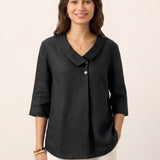 Top de Linho 100% Gola Assimétrica com Prega Invertida OTTILIE