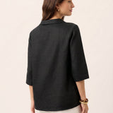 Top de Linho 100% Gola Assimétrica com Prega Invertida OTTILIE