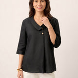 Top de Linho 100% Gola Assimétrica com Prega Invertida OTTILIE
