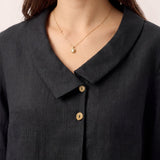 Top de Linho 100% Gola Assimétrica com Prega Invertida OTTILIE