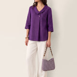 Top de Linho 100% Gola Assimétrica com Prega Invertida OTTILIE