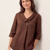 Top de Linho 100% Gola Assimétrica com Prega Invertida OTTILIE