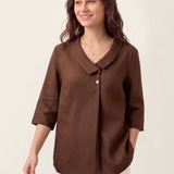 Top de Linho 100% Gola Assimétrica com Prega Invertida OTTILIE