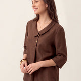 Top de Linho 100% Gola Assimétrica com Prega Invertida OTTILIE