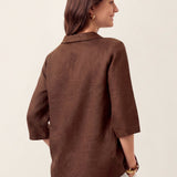Top de Linho 100% Gola Assimétrica com Prega Invertida OTTILIE