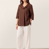 Top de Linho 100% Gola Assimétrica com Prega Invertida OTTILIE