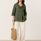 Top de Linho 100% Gola Assimétrica com Prega Invertida OTTILIE