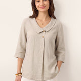 Top de Linho 100% Gola Assimétrica com Prega Invertida OTTILIE