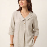 Top de Linho 100% Gola Assimétrica com Prega Invertida OTTILIE
