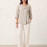 Top de Linho 100% Gola Assimétrica com Prega Invertida OTTILIE