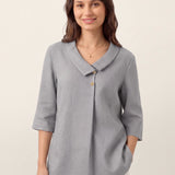 Top de Linho 100% Gola Assimétrica com Prega Invertida OTTILIE