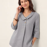 Top de Linho 100% Gola Assimétrica com Prega Invertida OTTILIE