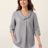 Top de Linho 100% Gola Assimétrica com Prega Invertida OTTILIE