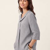 Top de Linho 100% Gola Assimétrica com Prega Invertida OTTILIE