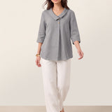 Top de Linho 100% Gola Assimétrica com Prega Invertida OTTILIE