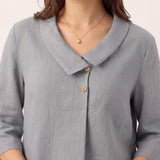 Top de Linho 100% Gola Assimétrica com Prega Invertida OTTILIE