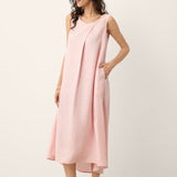 Vestido Comprido Evasê Karina em Linho 100% com Pregas Assimétricas