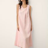 Vestido Comprido Evasê Karina em Linho 100% com Pregas Assimétricas