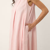 Vestido Comprido Evasê Karina em Linho 100% com Pregas Assimétricas