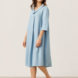 Vestido Midi A-Line com Gola Xaile Assimétrica em Linho 100% WINIFRED