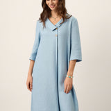 Vestido Midi A-Line com Gola Xaile Assimétrica em Linho 100% WINIFRED