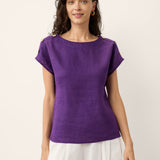 100% Linen Round Neck Button Detail Top ISABELLE