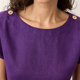 100% Linen Round Neck Button Detail Top ISABELLE