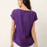100% Linen Round Neck Button Detail Top ISABELLE