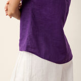 100% Linen Round Neck Button Detail Top ISABELLE