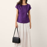 100% Linen Round Neck Button Detail Top ISABELLE