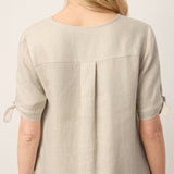 Vestido-Camiseiro em Linho 100% com Botões à Frente, Punhos com Laço e Decote em V HONORIA