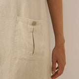Vestido Midi Gola V Abotoado de Linho 100% NOA
