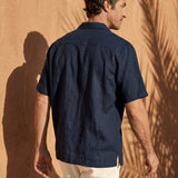 Camisa Henry de Linho 100% com Gola Cubana e Manga até ao Cotovelo
