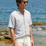 Camisa Henry de Linho 100% com Gola Cubana e Manga até ao Cotovelo