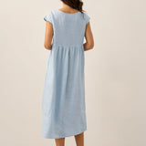 Vestido Maxi JOAN 100% Linho com Manga Curta e Acabamento Lavado