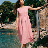 Vestido Maxi JOAN de Manga Curta em Linho 100% Lavado