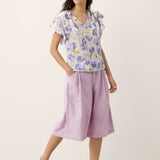 Top ELEANORA 100% Linho com Estampado de Cravos e Mangas com Folhos