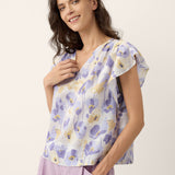 Top ELEANORA 100% Linho com Estampado de Cravos e Mangas com Folhos